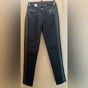 Free Culture Black Skinny Jeans with Faux Leather Inserts.